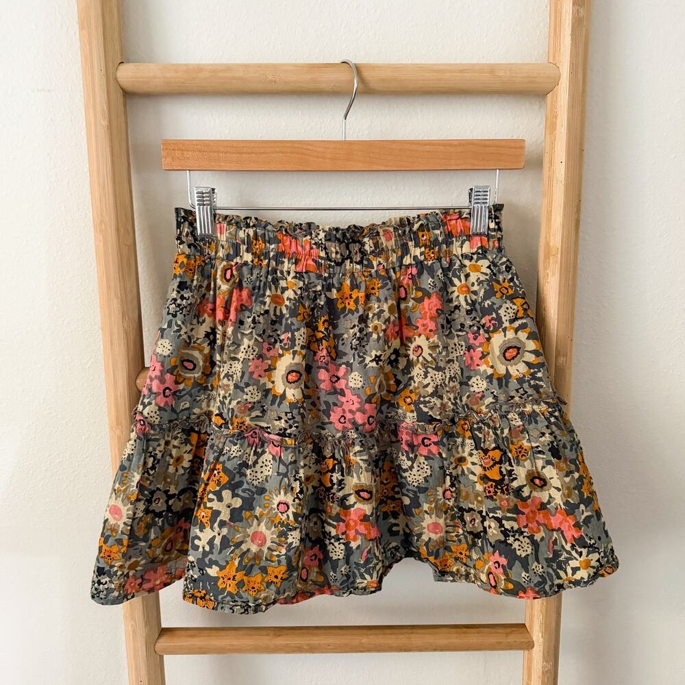 Bishop + Young Floral Tiered Mini Skirt Womens M Cotton Boho Elastic Waist